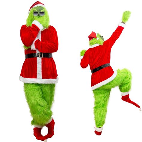 Buy Green Costume for Men 7PCS Santa Suit Deluxe Green Furry Adult ...