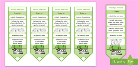 First Level Writing a Recount Bookmarks (teacher made)