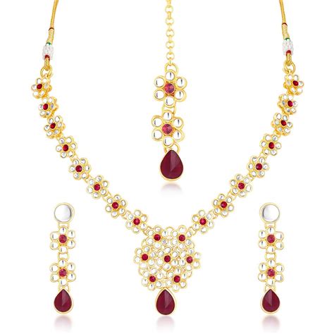 Buy Sukkhi Gold Plated Kundan Pearl Fancy Choker Necklace Set ...