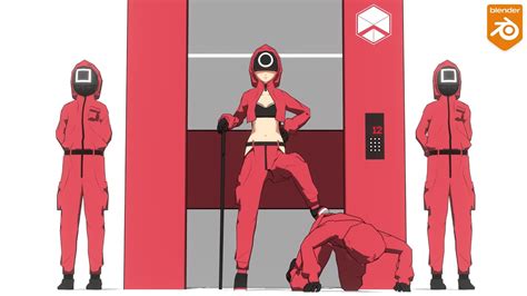 Squid Game Circle Pink soldier, but gender bend by me - Blender Anime ...