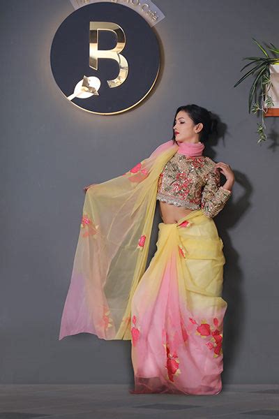 Shaded Yellow Pink Hand Painted Sarees – kaseeda