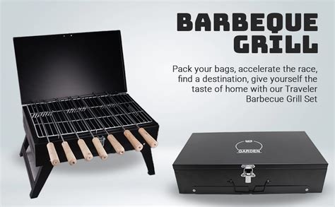 GATE GARDEN Briefcase Free Standing Barbeque Grill(8 Skewers,Black ...