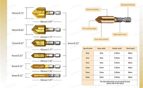 Sunkizzrs® 6-Pcs HSS Countersink Drill Bit Set(6mm-19mm) Hex Shank High ...
