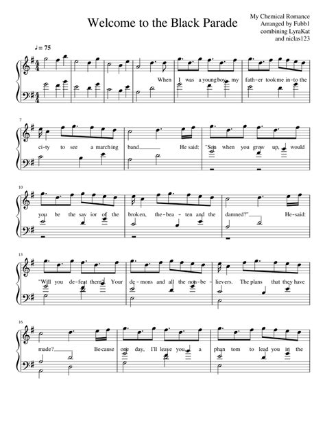 Welcome to the Black Parade sheet music for Piano download free in PDF ...