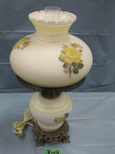 electric table lamp cast base yellow roses