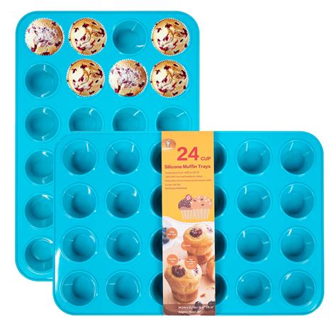 Katbite Silicone Mini Muffin Pan 24 Cups Cupcake Pan for Baking,Blue ...