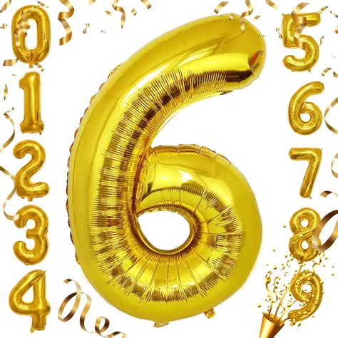 32-Inch Gold Foil Number 6 Balloon – Large Mylar Digit for 6th Sixth ...