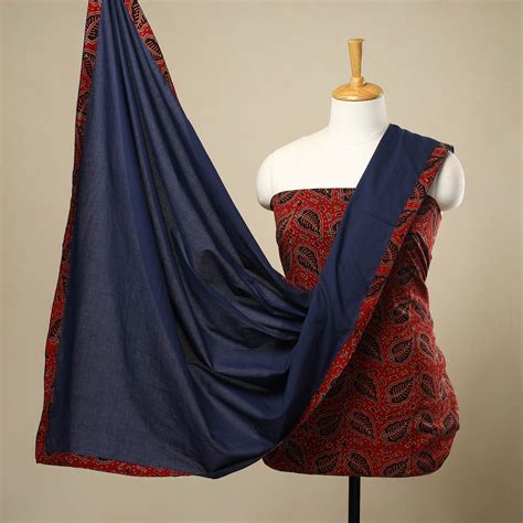 3pc Cotton Red Ajrakh Print Kurta with Plain Dupatta – iTokri आई.टोकरी