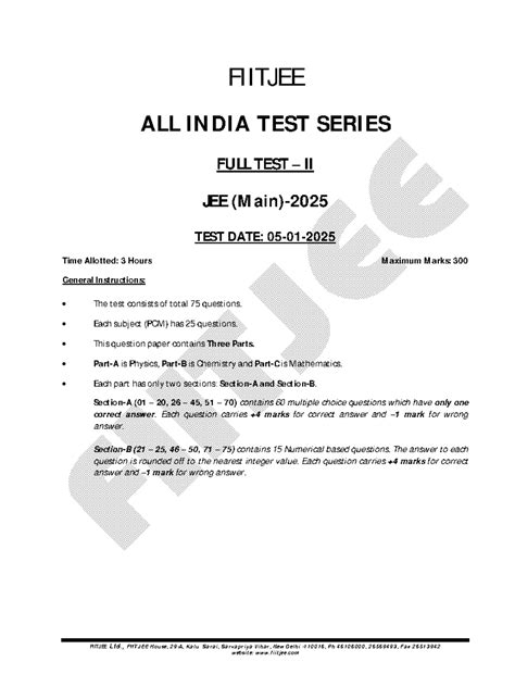 AITS 2425 JEE Main 2025 Full Test II - General Instructions & Questions ...