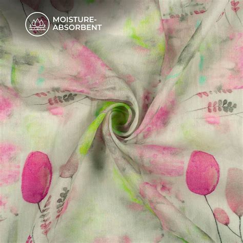Taffy Pink And White Leaf Digital Print Pure Cotton Mulmul Fabric ...