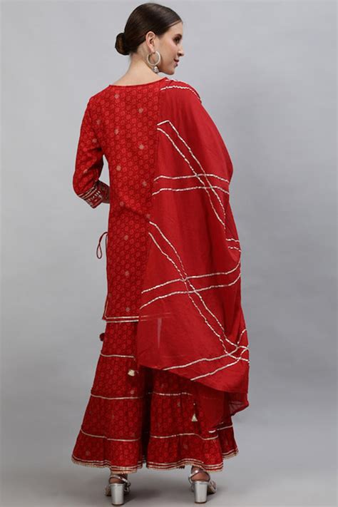 Buy Ishin Women Maroon Bandhani Embroidered Kurta Set online-Ishin