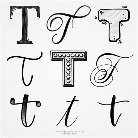 Hand lettering T | 9 ways to draw a "T"