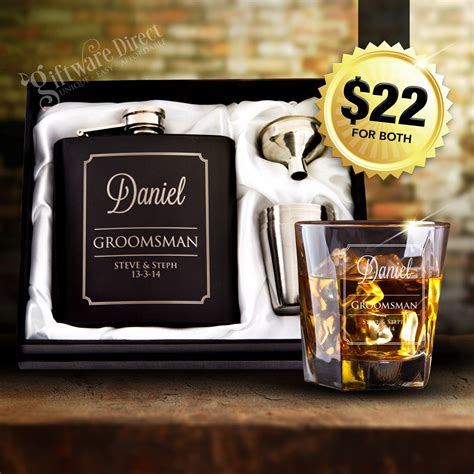 Ultimate groomsman wedding gift pack personalised flask & whiskey glass ...