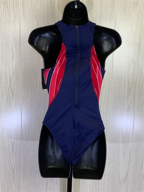 TYR Womens Large 36f Navy Blue Red Water Polo Swim Suit Phoenix Splice ...