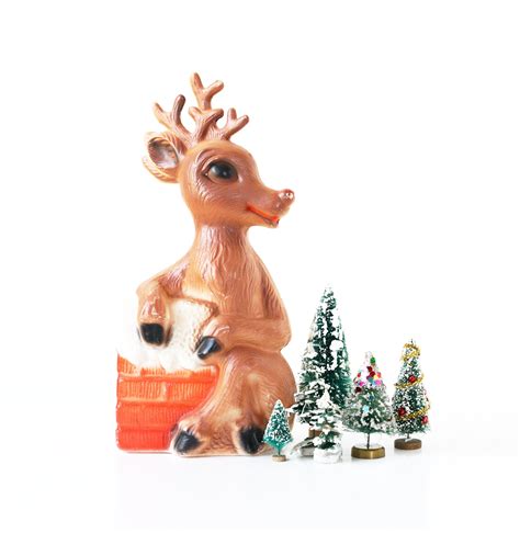 Vintage Christmas Plastic Blow Mold Rudolph Reindeer With Chimney Light ...
