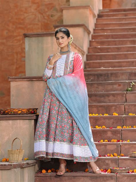 Pink Schiffli Anarkali Dress with Dupatta – LaaliJaipur