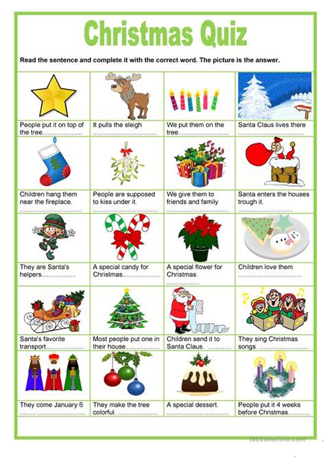 Christmas quiz - English ESL Worksheets for distance learning and physical classrooms