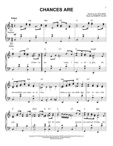 Chances Are by Johnny Mathis Sheet Music for Accordion at Sheet Music ...