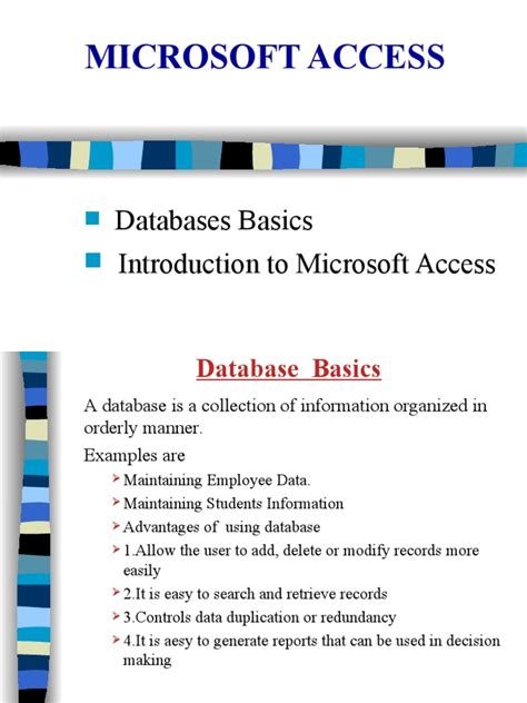 Databases Basics Introduction To Microsoft Access | PDF | Databases | Microsoft Access