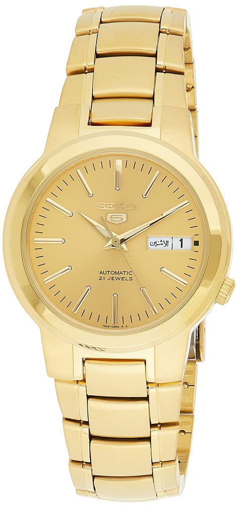 Buy Seiko Men's SNKA10 5 Automatic Gold Dial Gold-Tone Stainless Steel ...
