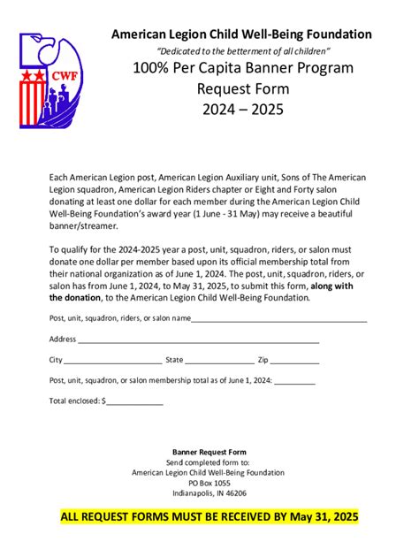 Fillable Online American Legion Child Well-being Foundation 2024-2025 ...