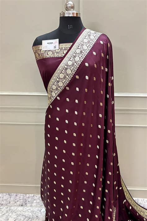 Wine Flying Buti Katan Silk Banarasi Saree – Mohsin Textiles