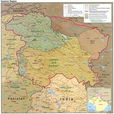 Kashmir Region Physical Map 2004 - Full size | Gifex