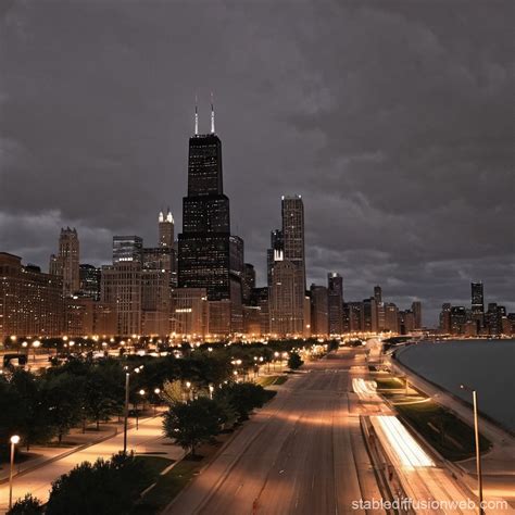 Chicago Skyline at Night | Stable Diffusion Online