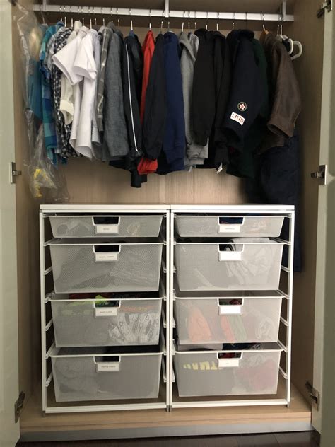 Boys Closet with Freestanding Elfa Drawers