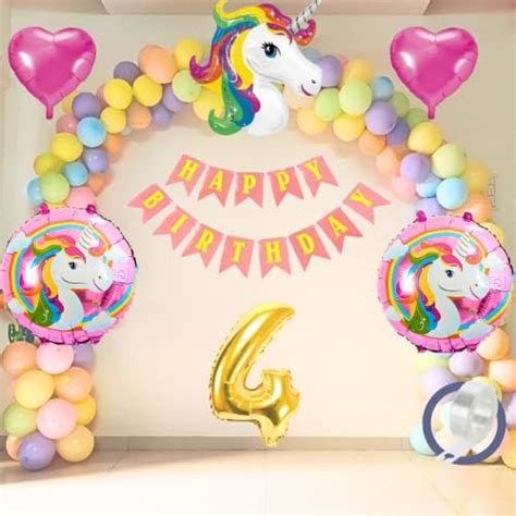 Flyloons 4th birthday decoration for girls unicorn theme Boys kids baby ...