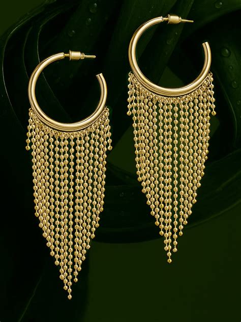 Rubans 18KT Gold-Plated Multi-Layer Chain Fringe Hoop Earrings