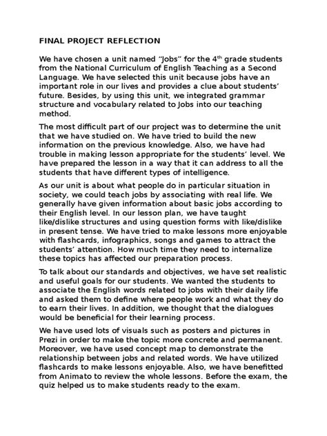 Image result for Project Reflection Sample