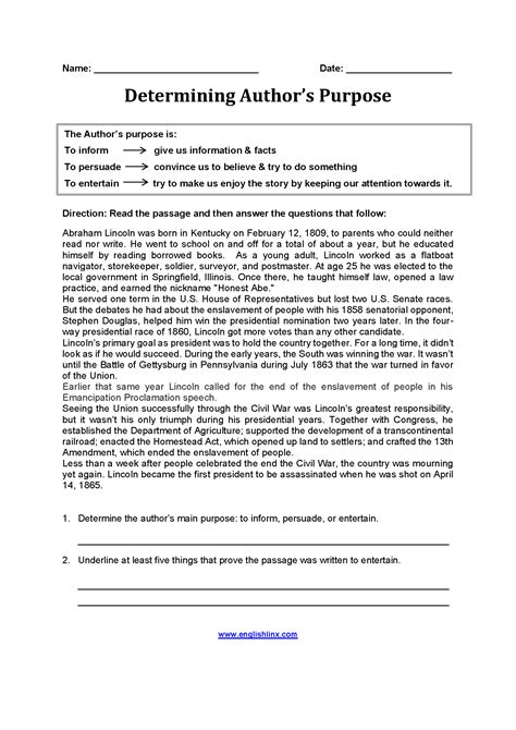 Author's Purpose Worksheets | Determining Author's Purpose Worksheets