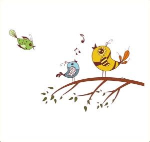 Impression Wall 33 cm Birds Music Tones on Branch Wall Sticker Self ...