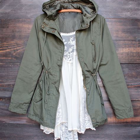 Womens hooded utility parka jacket with drawstring waist - more colors ...