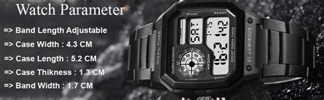 Shocknshop Digital Sports Square Black Dial Stainless Steel Strap ...