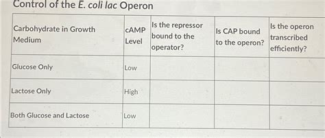 Image result for Lac Operon Table