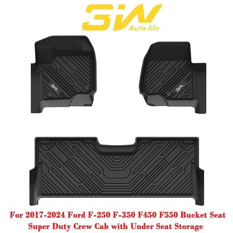 3W Custom Fit Floor Mats for 2017-2024 Ford F-250 F-550 Super Duty Crew ...