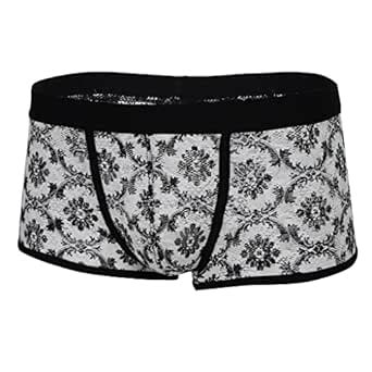 Buy GAH Men's Floral Print Sheer Lace Boxer Underpants, Black, Large ...