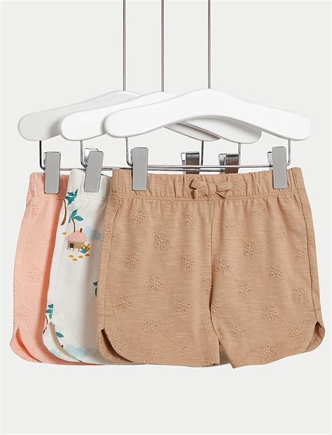 Buy 3pk Pure Cotton Palm Tree Broderie Shorts (0-3 Yrs) at Marks & Spencer