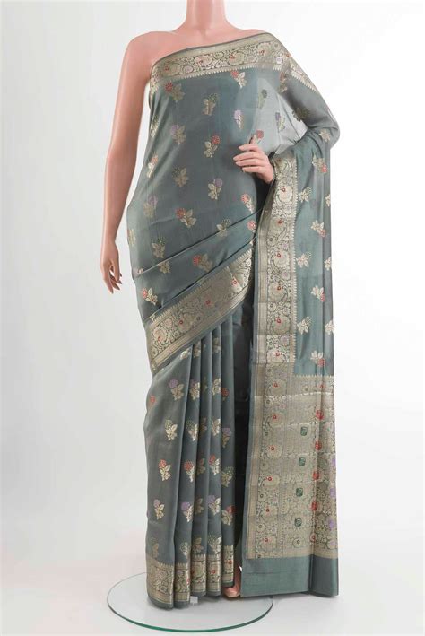 Pure Silk Pure Zari Grey Banarasi Tussar Saree – Nalli Silk Sarees Pvt Ltd