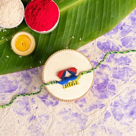 Hand-Painted Mustache Bhai Rakhi in Red and Blue with Roli and Chawal ...