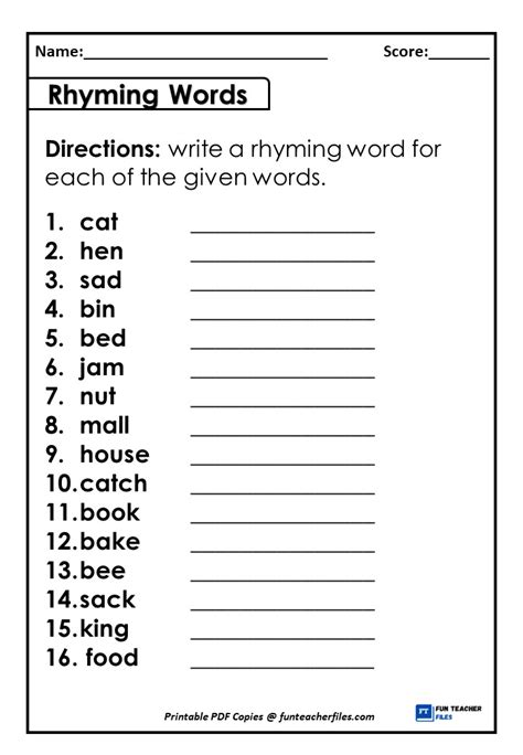 Rhyming Words Worksheet 1 - Fun Teacher Files
