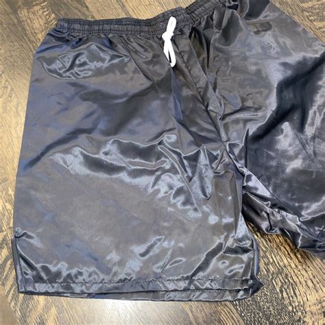 NOS Vtg 80s Shorts Black Athletic YALE Glanz Nylon wet look Shiny MENS ...