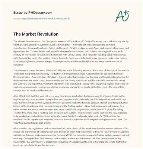 The Market Revolution Definition Example (500 Words) - PHDessay.com