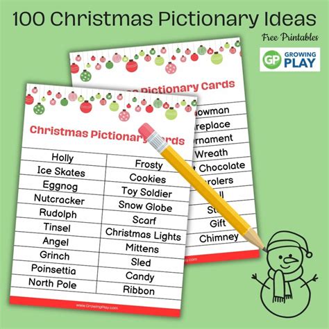 Printable Christmas Pictionary Word List | Rossy Printable
