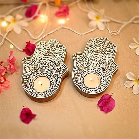 Buy laddugopal24x7(Pack of 2) Wooden Tea Light Candle Holder Handmade ...