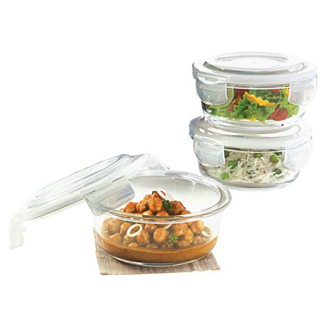 Buy Blue Glass Lunchbox, Round x 3 400 ml x 3 at Best Price Online in ...