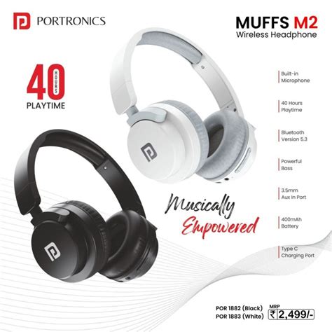 Portronics Muffs M2 Bluetooth Headphones. (Black) – Dr SaaB