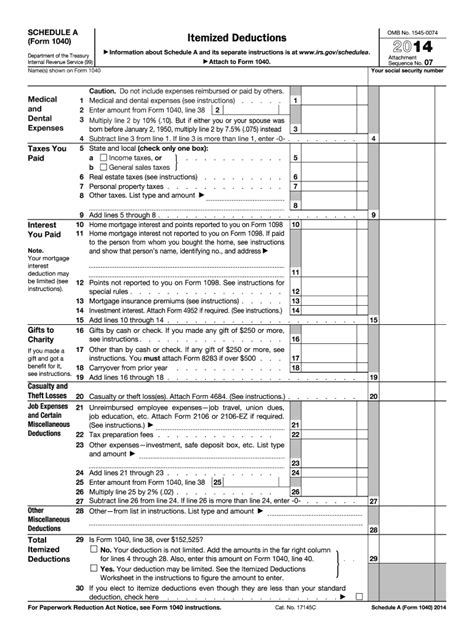 2014 Form IRS 1040 - Schedule A Fill Online, Printable, Fillable, Blank ...